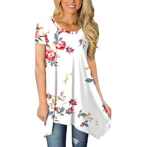BISHUIGE Womens Summer Short Sleeve Irregular Hem Loose Tunic Tops Flowy Blouses Shirt in Kuwait
