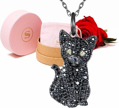 Valentines Day Gifts for Her - SCAMPER & CO Cat Necklace for Women, Genuine Cubic Zirconia Kitten Pendant Charm, Jewelry Gift for Cat Lovers, Premium Sterling Silver Chain with Secure Claw Clasp, 18 inch with 2 inch extender in Saudi Arabia