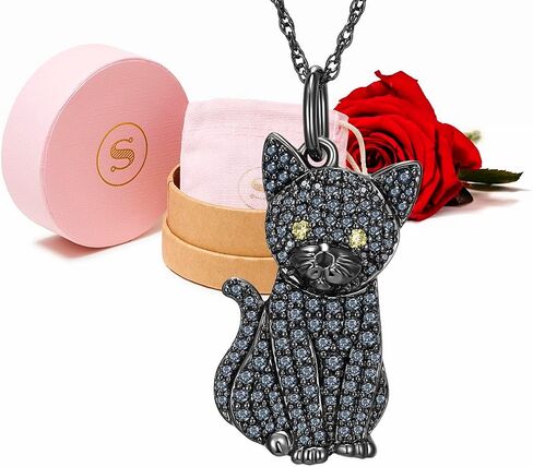 Valentines Day Gifts for Her - SCAMPER & CO Cat Necklace for Women, Genuine Cubic Zirconia Kitten Pendant Charm, Jewelry Gift for Cat Lovers, Premium Sterling Silver Chain with Secure Claw Clasp, 18 inch with 2 inch extender in Saudi Arabia