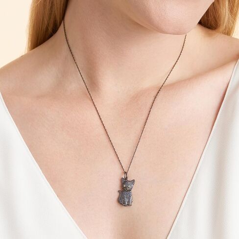 Valentines Day Gifts for Her - SCAMPER & CO Cat Necklace for Women, Genuine Cubic Zirconia Kitten Pendant Charm, Jewelry Gift for Cat Lovers, Premium Sterling Silver Chain with Secure Claw Clasp, 18 inch with 2 inch extender in Saudi Arabia
