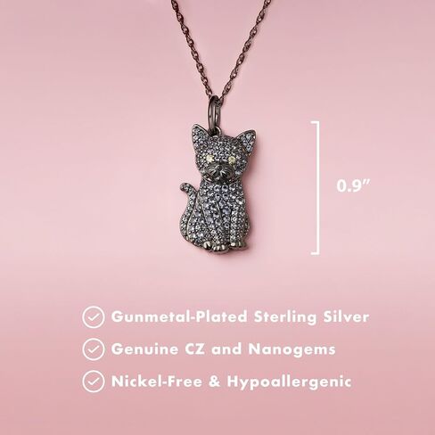 Valentines Day Gifts for Her - SCAMPER & CO Cat Necklace for Women, Genuine Cubic Zirconia Kitten Pendant Charm, Jewelry Gift for Cat Lovers, Premium Sterling Silver Chain with Secure Claw Clasp, 18 inch with 2 inch extender in Saudi Arabia