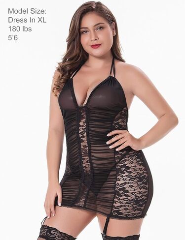 LINGERLOVE Women Sexy Babydoll Lingerie Plus Size Chemise Lace Teddy Lingerie with Garter in Kuwait