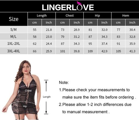 LINGERLOVE Women Sexy Babydoll Lingerie Plus Size Chemise Lace Teddy Lingerie with Garter in Kuwait