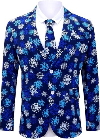 بدلة سترة عيد الميلاد للرجال من uideazone سترة سهرة مطبوعة ثلاثية الأبعاد معطف رياضي لحفلات عيد الميلاد مع ربطة عنق للعشاء والحفلات الراقصة والزفاف in Kuwait