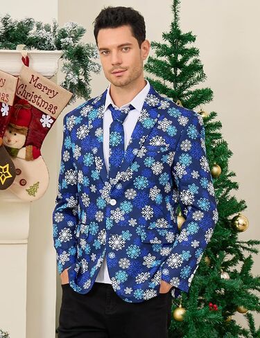 بدلة سترة عيد الميلاد للرجال من uideazone سترة سهرة مطبوعة ثلاثية الأبعاد معطف رياضي لحفلات عيد الميلاد مع ربطة عنق للعشاء والحفلات الراقصة والزفاف in Kuwait