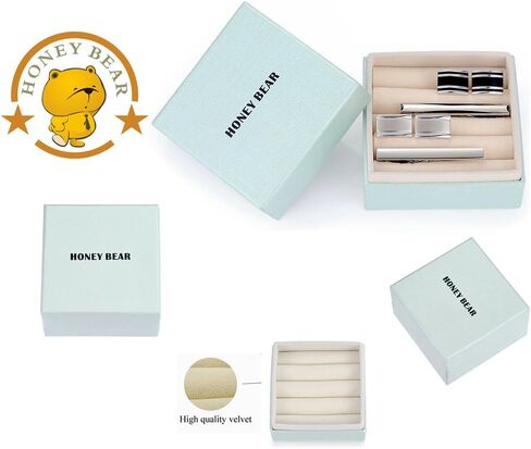 طقم أزرار أكمام وربطة عنق من HONEY BEAR مستطيل للرجال هدية زفاف عمل in Saudi Arabia