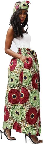 SHENBOLEN Women African Print Skirt Kente Traditional Wax Print Adjustable Strap Maxi Skirt in Kuwait