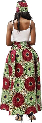 SHENBOLEN Women African Print Skirt Kente Traditional Wax Print Adjustable Strap Maxi Skirt in Kuwait