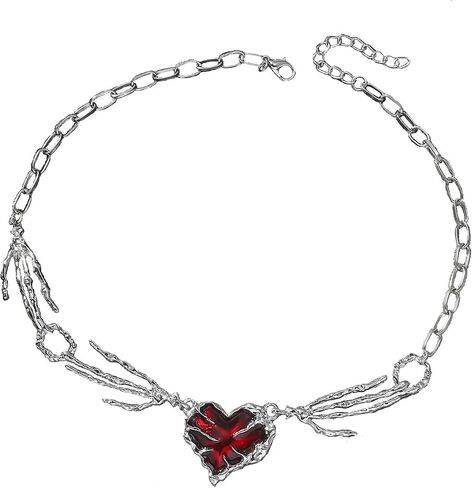 Gopbrer Gothic Heart Necklace, Skeleton Hand Red Heart Necklace, Skull Hand Punk Goth Y2k Accessories for Women in Saudi Arabia