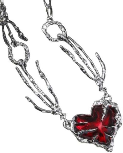 Gopbrer Gothic Heart Necklace, Skeleton Hand Red Heart Necklace, Skull Hand Punk Goth Y2k Accessories for Women in Saudi Arabia
