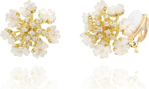 YOQUCOL زهرة ندفة الثلج شكل زركونيا قذائف الكريستال الذهبي كليب على الأقراط غير مثقوب مسمار للنساء الفتيات in Kuwait