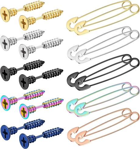 سايليميو 10 أزواج 16G الفولاذ المقاوم للصدأ الرجال للجنسين الأقراط مسمار الشرير القوطي الهيب هوب نمط سبايك الصليب المسامير سلامة دبوس هوب أقراط مجموعة مجوهرات الأذن in Kuwait