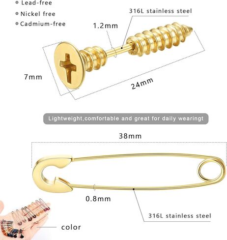 سايليميو 10 أزواج 16G الفولاذ المقاوم للصدأ الرجال للجنسين الأقراط مسمار الشرير القوطي الهيب هوب نمط سبايك الصليب المسامير سلامة دبوس هوب أقراط مجموعة مجوهرات الأذن in Kuwait