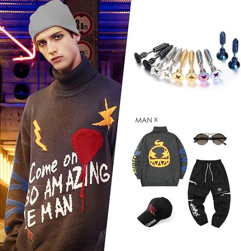 سايليميو 10 أزواج 16G الفولاذ المقاوم للصدأ الرجال للجنسين الأقراط مسمار الشرير القوطي الهيب هوب نمط سبايك الصليب المسامير سلامة دبوس هوب أقراط مجموعة مجوهرات الأذن in Kuwait