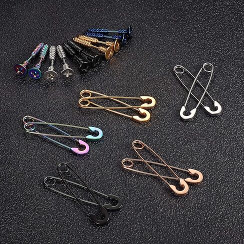 سايليميو 10 أزواج 16G الفولاذ المقاوم للصدأ الرجال للجنسين الأقراط مسمار الشرير القوطي الهيب هوب نمط سبايك الصليب المسامير سلامة دبوس هوب أقراط مجموعة مجوهرات الأذن in Kuwait