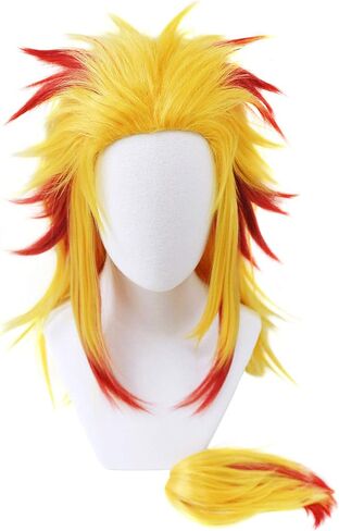 C-ZOFEK Japanese Anime Rengoku Cosplay Wig with Clip Gradient Gold Red Hair for Halloween (gold) in Saudi Arabia