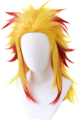 C-ZOFEK Japanese Anime Rengoku Cosplay Wig with Clip Gradient Gold Red Hair for Halloween (gold) in Saudi Arabia