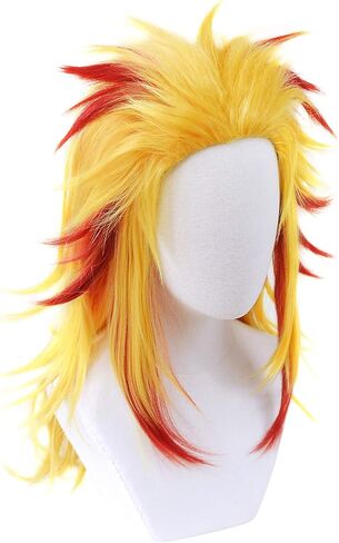 C-ZOFEK Japanese Anime Rengoku Cosplay Wig with Clip Gradient Gold Red Hair for Halloween (gold) in Saudi Arabia