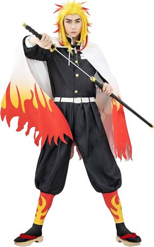 C-ZOFEK Japanese Anime Rengoku Cosplay Wig with Clip Gradient Gold Red Hair for Halloween (gold) in Saudi Arabia