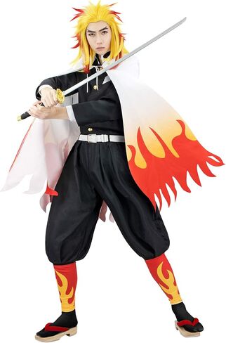 C-ZOFEK Japanese Anime Rengoku Cosplay Wig with Clip Gradient Gold Red Hair for Halloween (gold) in Saudi Arabia
