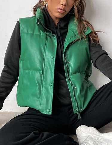 تانمينج سترة شتوية منتفخة من الجلد الصناعي للنساء خفيفة الوزن بسحاب وياقة واقفة in Kuwait