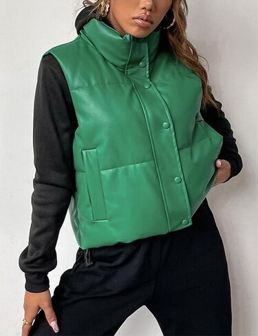 تانمينج سترة شتوية منتفخة من الجلد الصناعي للنساء خفيفة الوزن بسحاب وياقة واقفة in Kuwait