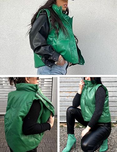 تانمينج سترة شتوية منتفخة من الجلد الصناعي للنساء خفيفة الوزن بسحاب وياقة واقفة in Kuwait