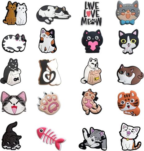 20 قطعة من تعليقات احذية القطط اللطيفة غير المتكررة على شكل قطة كرتونية على شكل قطة حيوانات اليفة، زينة احذية من بلاستيك PVC لتزيين الاحذية وسوار المعصم والقباقيب والصنادل للاطفال والبالغين in Kuwait