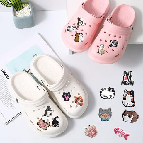 20 قطعة من تعليقات احذية القطط اللطيفة غير المتكررة على شكل قطة كرتونية على شكل قطة حيوانات اليفة، زينة احذية من بلاستيك PVC لتزيين الاحذية وسوار المعصم والقباقيب والصنادل للاطفال والبالغين in Kuwait
