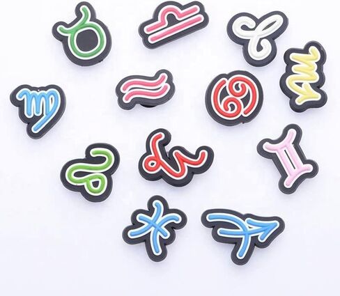 24 قطعة من سحر أحذية زودياك للأطفال والكبار - برج الحمل الثور الجوزاء السرطان الأسد العذراء الميزان العقرب القوس الجدي الدلو الحوت ديكور دبوس PVC لشرائح الفقاعات والقباقيب in Kuwait