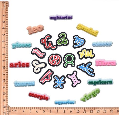 24 قطعة من سحر أحذية زودياك للأطفال والكبار - برج الحمل الثور الجوزاء السرطان الأسد العذراء الميزان العقرب القوس الجدي الدلو الحوت ديكور دبوس PVC لشرائح الفقاعات والقباقيب in Kuwait