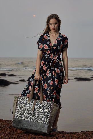 Myra Bag Floral Upcycled Canvas & Cowhide Weekender Bag S-1142 in Saudi Arabia
