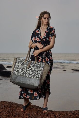 Myra Bag Floral Upcycled Canvas & Cowhide Weekender Bag S-1142 in Saudi Arabia