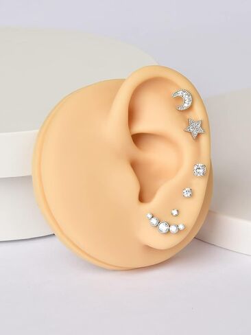 مجموعة أقراط الغضروف 16 جرام من CANDYFANCY للنساء، مجموعة أقراط حلزونية من الفولاذ المقاوم للصدأ بظهر مسطح إلى الأمام من Tragus Daith Rook Conch غضروف ثقب المجوهرات in Kuwait