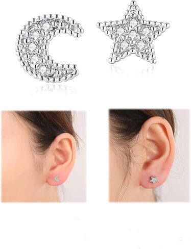 مجموعة أقراط الغضروف 16 جرام من CANDYFANCY للنساء، مجموعة أقراط حلزونية من الفولاذ المقاوم للصدأ بظهر مسطح إلى الأمام من Tragus Daith Rook Conch غضروف ثقب المجوهرات in Kuwait