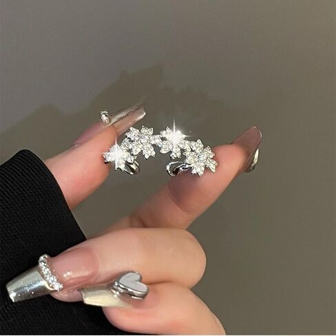 Elegant Floral Cluster Ear Cuffs Classic Rhinestone Flower Crawler Fake Earrings Sparkle Crystal Climbers Cuff Earrings Cartilage Ear Wrap Non Piercing Earrings for Wedding Bridal in Saudi Arabia