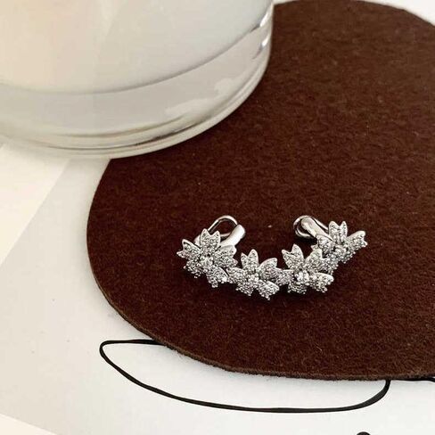 Elegant Floral Cluster Ear Cuffs Classic Rhinestone Flower Crawler Fake Earrings Sparkle Crystal Climbers Cuff Earrings Cartilage Ear Wrap Non Piercing Earrings for Wedding Bridal in Kuwait