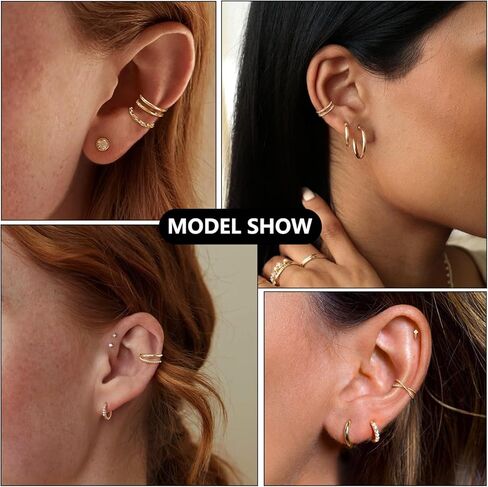 ZOERAY 6 قطع من أقراط الأذن للنساء مطلية بالذهب عيار 14 قيراط بدون ثقب الأذن ومشابك الغضروف أقراط وهمية للفتيات المراهقات هدايا عيد الحب أقراط هدية in Kuwait
