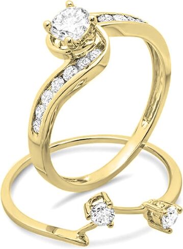 مجموعة Dazzlingrock 0.85 قيراط (ctw) خاتم خطوبة دائري ملتوي من الألماس الأبيض مصنوع من الذهب عيار 10 قيراط in Saudi Arabia