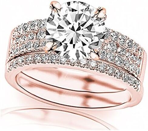 14K White Gold 1.25 Carat LAB GROWN DIAMOND Three Row Prong And Middle Row Channel Set Round Diamonds Engagement Ring and Wedding Band Set (E-F Color VS2-SI1 Clarity 0.75 Ct Center) in Saudi Arabia