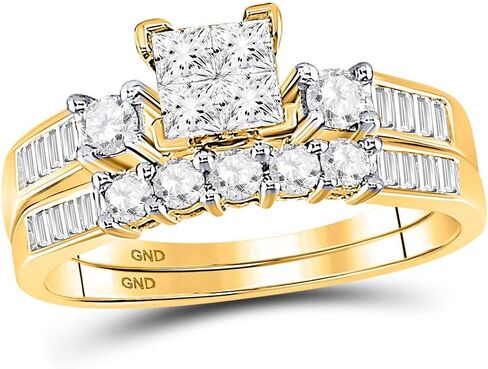 Jewels By Lux 10K Yellow Gold Princess Diamond Cluster Bridal Set 7/8 Cttw For Womens Engagement Wedding Anniversary Ring Band in Saudi Arabia