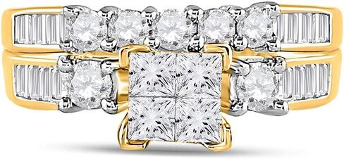 Jewels By Lux 10K Yellow Gold Princess Diamond Cluster Bridal Set 7/8 Cttw For Womens Engagement Wedding Anniversary Ring Band in Saudi Arabia
