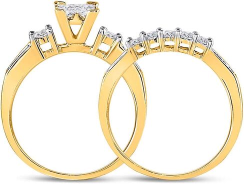 Jewels By Lux 10K Yellow Gold Princess Diamond Cluster Bridal Set 7/8 Cttw For Womens Engagement Wedding Anniversary Ring Band in Saudi Arabia