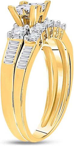 Jewels By Lux 10K Yellow Gold Princess Diamond Cluster Bridal Set 7/8 Cttw For Womens Engagement Wedding Anniversary Ring Band in Saudi Arabia