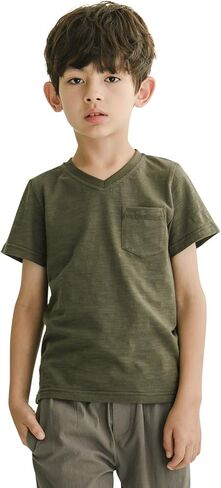 تي شيرت صيفي سادة بأكمام قصيرة وجيب على شكل حرف V من CUNYI للأولاد الصغار in Kuwait