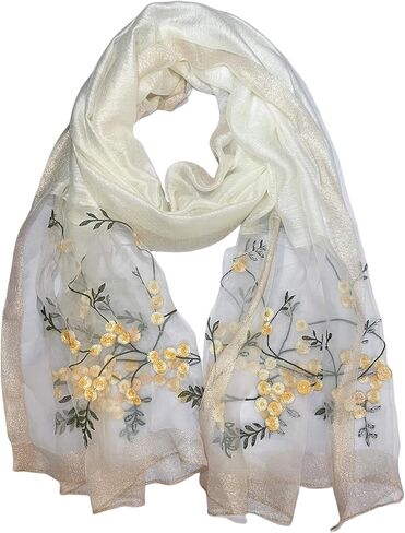 VENVSBEE شالات وأغطية الباشمينا النسائية لفستان السهرة وشاح حريري مطرز كبير شالات شفافة لتغطية الصيف والخريف in Kuwait