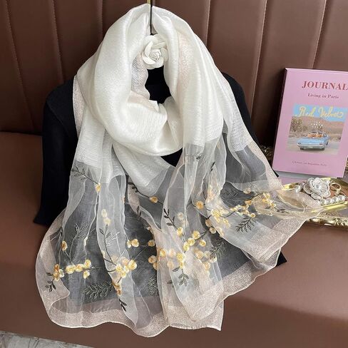 VENVSBEE شالات وأغطية الباشمينا النسائية لفستان السهرة وشاح حريري مطرز كبير شالات شفافة لتغطية الصيف والخريف in Kuwait