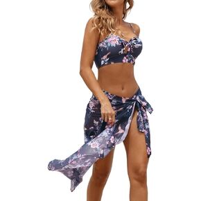 CUPSHE النساء ملابس السباحة مجموعة البكيني ثلاث قطع ثوب السباحة معقود انقطاع توسيع تنحنح الرجعية الأزهار ردائه التستر in Kuwait