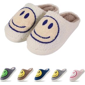 rosyclo Smile Face Slippers Retro Soft Plush Cozy House Slippers Slip-on Fluffy Indoor Outdoor Smile Slippers for Women and Men