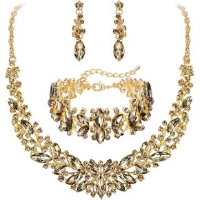 BriLove Women's Wedding Bridal Austrian Crystal Marquise Cluster Collar Necklace Dangle Earrings Set